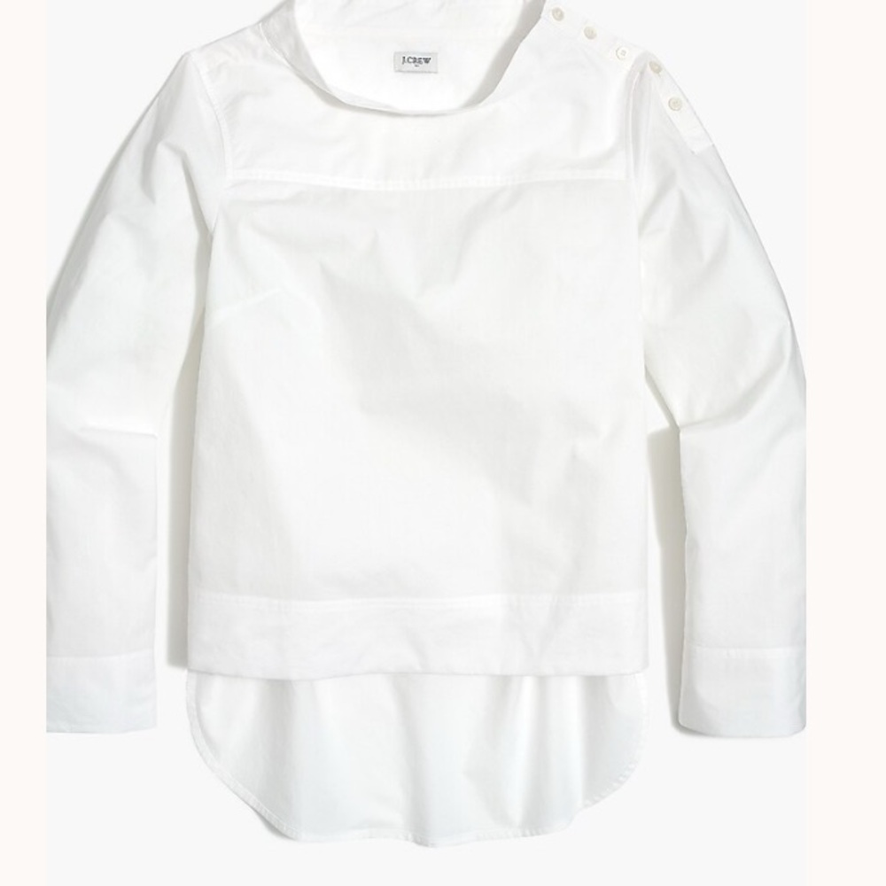 NWT J. Crew Poplin Cotton Funnelneck White Blouse Women’s Sz 4 Fishercore Boho